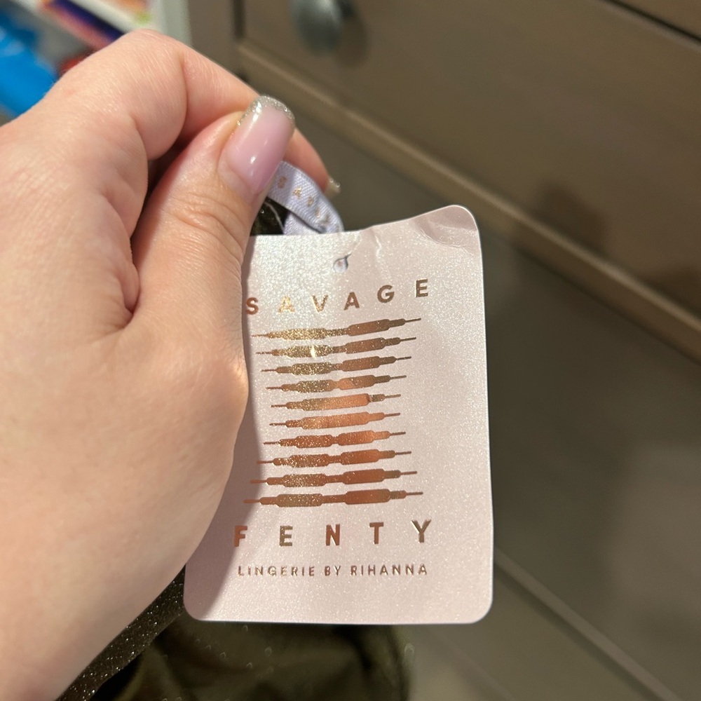 Savage X Fenty Shimmer metallic Cutout Lace-Up Bodysuit Olive Green L NWT - Picture 5 of 5